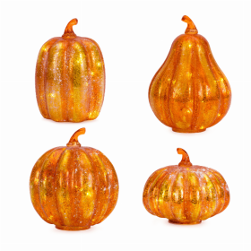 LED Pumpkin (Set of 4) 6.25"H, 7.75"H, 7.75"H, 9.25"H Glass 6 Hr Timer 3 AAA Batteries Not Included