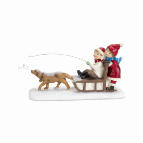 Children on Sled 9.5"L x 5.75"H Resin