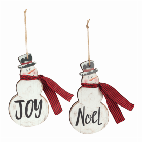 Joy and Noel Snowman Ornament (Set of 6) 7.25"H MDF