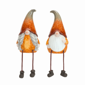 Pumpkin Gnome w/Dangle Legs (Set of 2) 8"H Terra Cotta