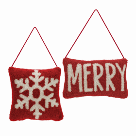 Mini Pillow Ornament (Set of 2) 7.5"SQ, 9.25"L x 5.75"H Polyester