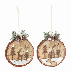 Cabin and Deer Ornament (Set of 6) 4.5"H Glass