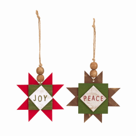 Joy and Peace Star Ornament (Set of 12) 5.5"H MDF