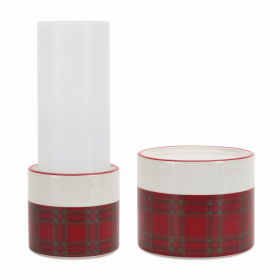 Plaid Candle Holder (Set of 2) 3.75"D x 3.5"H, 5"D x 4"H Ceramic