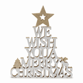 We Wish You A Merry Christmas Sign (Set of 6) 10"L x 11.25"H Wood