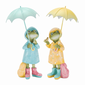 Frog w/Umbrella (Set of 2) 7.75"H, 8.25"H Resin