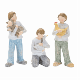 Boy with Animal (Set of 3) 5.25"H, 7.25"H, 7.5"H Resin