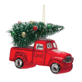 Glittered Glass Pickup Truck Ornament