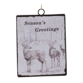 Glass Seasons Greetings Deer Ornament