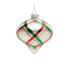 Plaid Glittered Glass Ornament