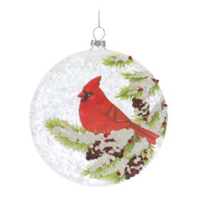 Glass Cardinal Bird Ball Ornament