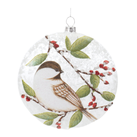 Glass Chickadee Bird Ball Ornament