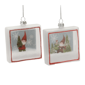 Glass Gnome Shadow Box Ornament