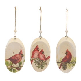 Wood Cardinal Bird Tree Disc Ornament