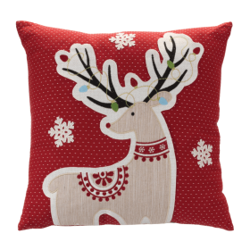 Embroidered Reindeer Throw Pillow