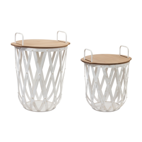 Metal and Wood Side Basket Tables