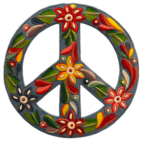 Painted Blue Floral Peace Sign