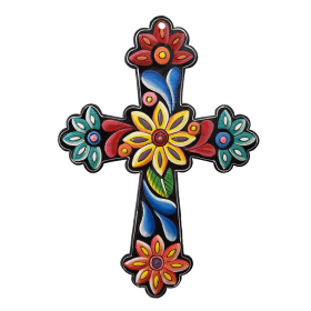 Painted Black Floral Cross