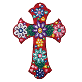 Painted Red Floral Cross