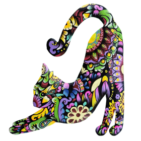 Medium Painted Floral Stretching Cat