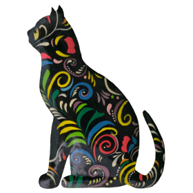 Large Painted Floral Sitting Cat