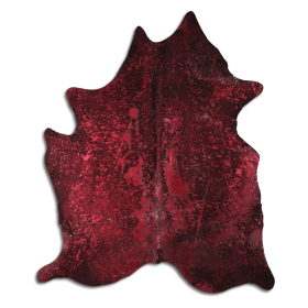 ACID WASHED HAIR ON COWHIDE BURGUNDY METALLIC ON BLACK