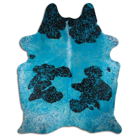 ACID WASHED HAIR ON COWHIDE DYED TURQUOISE ON BLACK AND WHITE