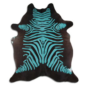 ACID WASHED HAIR ON COWHIDE DISTRESSED ZEBRA TURQUOISE ON BLACK