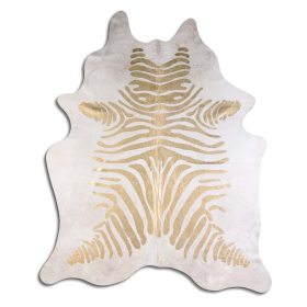 ACID WASHED HAIR ON COWHIDE GOLD METALLIC ZEBRA ON WHITE