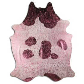 ACID WASHED HAIR ON COWHIDE PINK METALLIC ON BLACK AND WHITE