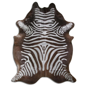 ACID WASHED HAIR ON COWHIDE SILVER METALLIC ZEBRA ON BROWN