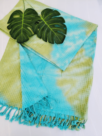 Throw Blanket Cotton -Quick fold throw Green/Blue