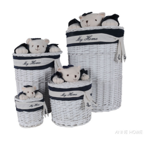 Anne Home - Set of 4 Oval Willow Storage Baskets with Children's Bear Detail in Several Sizes