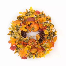 Pumpkin/Gourd/Fall Leaf Candle Ring 20.5"D Polyester (fits a 6" candle)