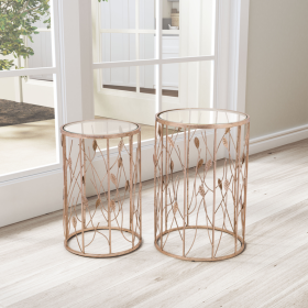 Set of 2 Sage Side Tables Gold