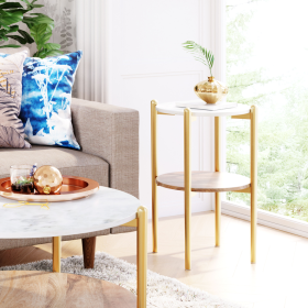 Mina Marble Side Table White & Gold