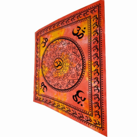 Sunburst Wall Decor Aum Shanti in Sanskrit on a Lotus Mandala Tapestry