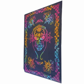 Gothic Skull Tapestry Tie Dye Pattern with Floral Border