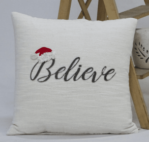 Chicos Home 20" x 20" Christmas Throw Pillow with text- Believe