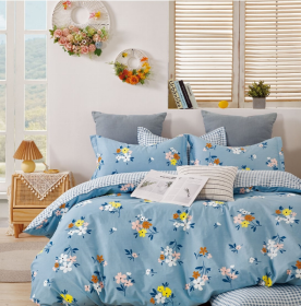 Quinn Blue Floral 100% Cotton Reversible Comforter Set Queen/Full