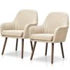 Set of 2 Retro Off-White Linen Upholstered Accent Chair with Stylish Wood Legs