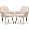 Set of 2 Retro Off-White Linen Upholstered Accent Chair with Stylish Wood Legs