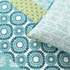 Full/Queen Cotton 3 Piece Reversible Blue White Green Floral Damask Quilt Set