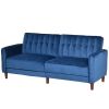 Mid-Century Modern Futon Sleeper Sofa Bed in Blue Velvet Upholstery