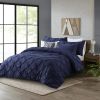 King Size All Season Pleated Hypoallergenic Microfiber Reversible 3 Piece Comforter Set in Navy