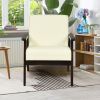 Retro Modern Classic Beige Linen Wide Accent Chair with Espresso Wood Frame