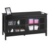 Black Wood TV Stand with Glass Panel Doors for up to 50-inch TV