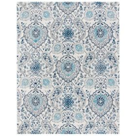 5' x 7' Coastal Blue Grey Damask Indoor Area Rug