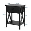 Set of 2 - Rustic 1 Drawer Black Nightstand with X-Shaped Sides