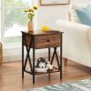 Set of 2 - Rustic 1 Drawer Nightstand in Brown and Black Wood Finish